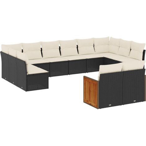 Salon de jardin 12 pcs avec coussins noir résine tressée (1/5)