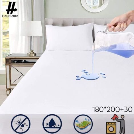 Protège Matelas 180 x 200 cm - avec Bonnet 30cm- Imperméable - Alèse en Coton Respirante, Hypoallergénique et Anti-Acariens (1/4)