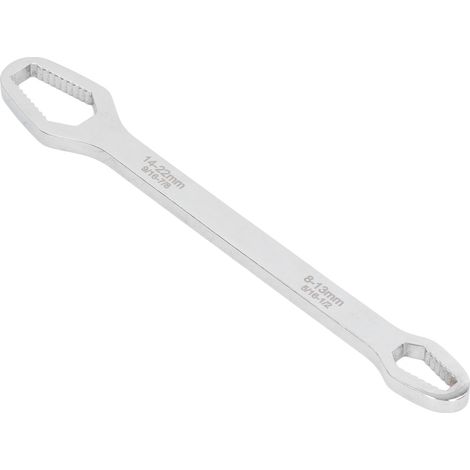 Clé universelle multifonction double extrémité en acier épargnant effort 8mm T 270mm L 250g blanc chromé miroir épaissi (1/5)