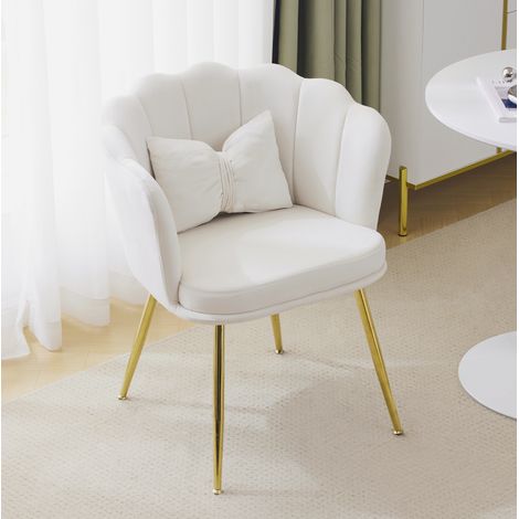 Set de 6 sillas de terciopelo beige con respaldo de pétalo y patas metálicas doradas,63x58x77 cm (1/5)