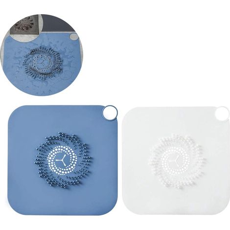 Bouchons de vidange lot de 2 en silicone bleu et blanc 28 x 28 cm pour évier et douche avec filtre anti cheveux et protection anti obstruction (1/5)