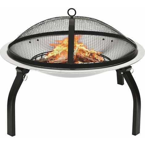 Foyer et barbecue avec tisonnier 2 en 1 56x56x49 cm Inox (1/5)