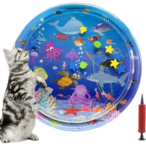 Tapis d'eau pour Chats Tapis d'eau avec Poissons Stimulant Pliable
