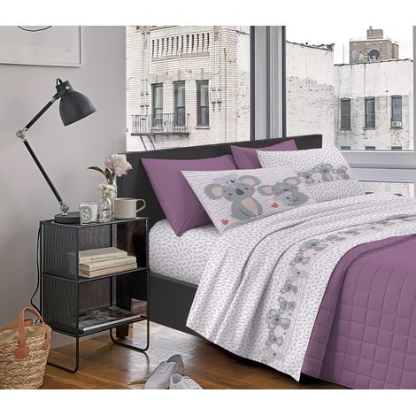 Completo Letto Stampato Made In Italy 100 % Cotone Set Lenzuolo Sopra Sotto Federe Koala Rosa - Matrimoniale (1/3)