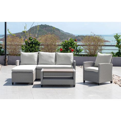 Mint Essentials Stockholm Outdoor Chaise Lounge Set with Armchair- Rattan Garden Removable Cushions