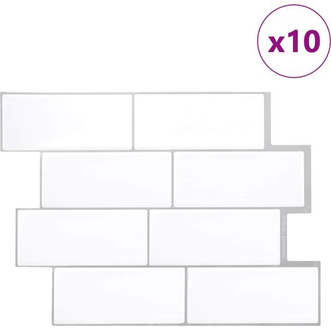Carrelage mural adhésif style métro polyuréthane et PET découpable blanc gris lot de 10 (1/5)