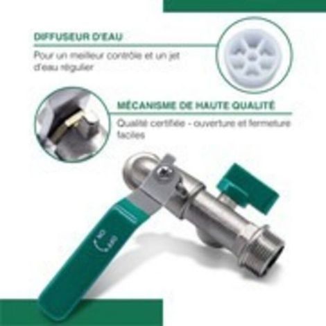Premium robinet double 1/2 pouce vert/Robinet double en laiton avec 2x 3/4 pouces de sortie /Robinet extérieur anti-rouille et (1/5)