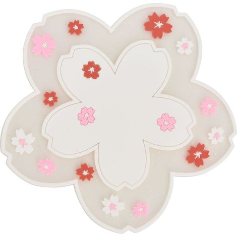 Sous-main isolant à motif de fleurs de cerisier de style japonais, tapis antidérapant pour bureau à domicile, tasses à thé, tasses à lait, tasses à café, blanc. (1/5)