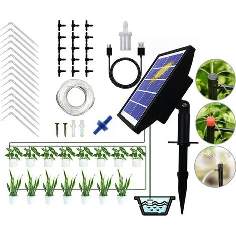 Sistema di irrigazione automatico solare da 15 m, kit di irrigazione a goccia, con timer per balconi, terrazze, giardini. (1/4)