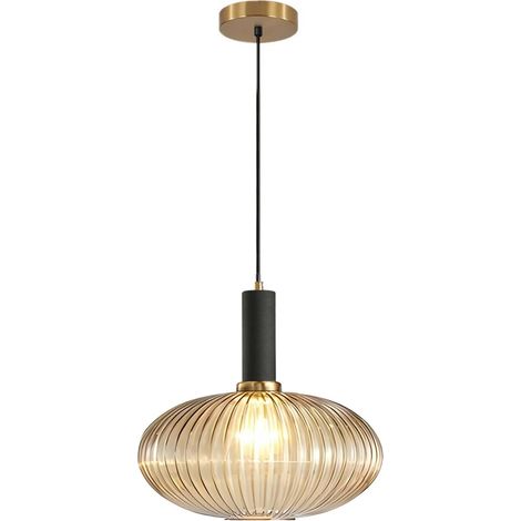 Suspension en verre avec douille E27, lampe suspendue réglable en hauteur en métal, luminaire de plafond pour cuisine, salle à manger et salon (Ambre, 30cm) (1/5)