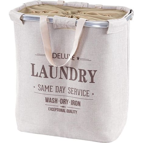 Cesta/portabiancheria in tessuto beige 89l con manici 54x52x32cm DEC04133