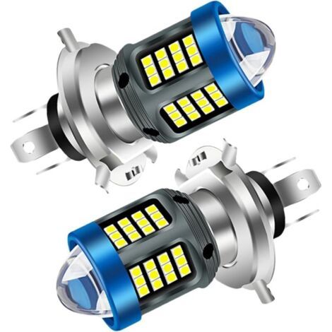 Lot de 2 ampoules LED H4 1200 lm avec lentille, blanc ultra-brillant 6000 K, puce 3030, angle de faisceau de 360° pour feux de croisement et de route, 12-80 V (1/4)