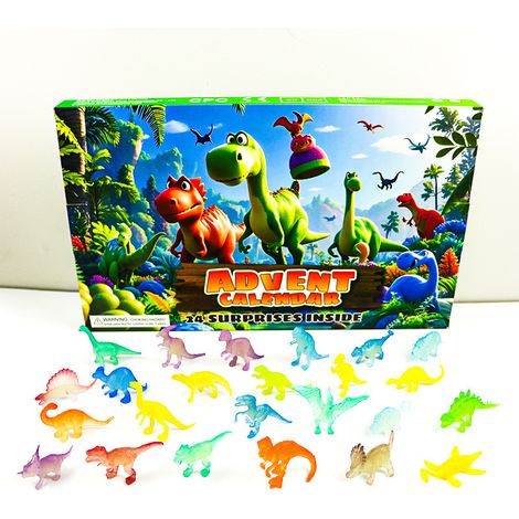 adventskalender 2026 - meerkleurig - zacht rubber materiaal - 33x23x5 cm - 24 stuks glow-in-the-dark dinosaurus figuren - kerst aftelkalender - verzamelspeelgoed - kerstcadeau voor kinderen (1/5)