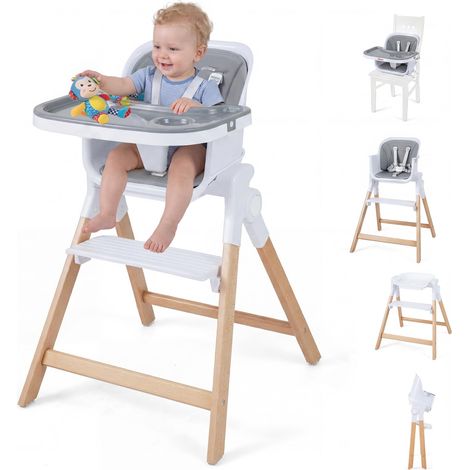 COSTWAY Chaise Haute Bébé Évolutive 4 en 1, pour 0-36 Mois (Gris) (1/5)