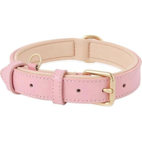 Collier Pour Chien - Cuir Véritable - Rembourré - Réglable 39-49 cm - Largeur 2,5 cm - Rose - 1 Pièce (1/5)