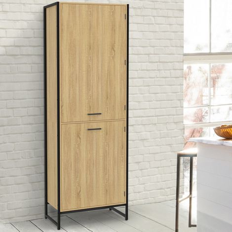 Idmarket – Colonne de cuisine 60 cm – Design industriel bois et métal noir – 2 portes avec rangement ajustable – Hauteur 176,5 cm (1/4)