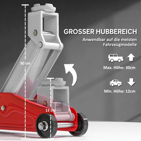 Cric hydraulique compact de voiture 2 tonnes, avec sécurité anti-surcharge, course réglable 120-300 mm, rouge et jaune