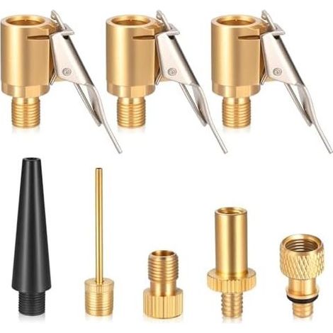 Set di 3 adattatori per valvole e 5 ugelli di gonfiaggio con raccordo rapido per aria compressa. Adattatore per pneumatici da bicicletta da 8 mm. Morsetti pneumatici in ottone per Bosch EasyPump. (1/5)