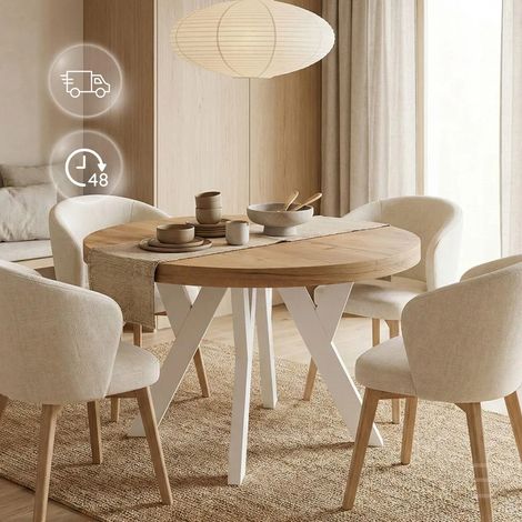 Table de salle à manger ronde extensible PERO, style loft, scandinave, diamètre : 100 / 200 cm, Couleur: Craft Golden / Blanc (1/5)