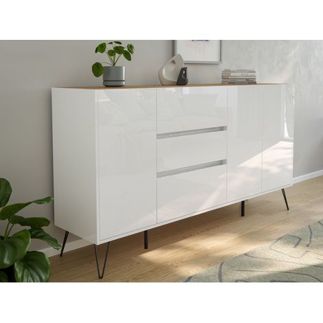 Design Sideboard Kommode Zuma 180cm Greifraum 3 SoftClose 3 Türen Weiß/Eiche Top (1/5)