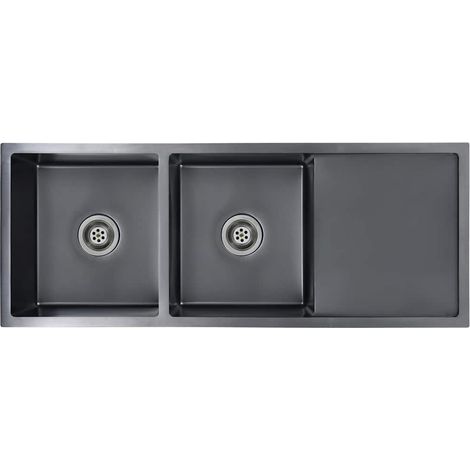 Maison Exclusive - Lavello da Cucina Lavorato a Mano Nero in Acciaio Inox (1/5)