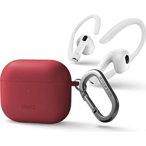 Étui Uniq Nexo pour AirPods 3e génération + crochets d'oreille en silicone rouge/corail (1/5)