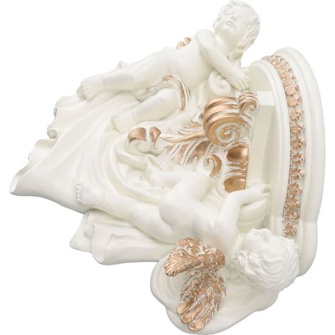 Wanddekoration in Engelform aus Kunstharz im europäischen Stil, TV-Wanddekoration, Aufbewahrungsregal in Creme und Gold (1/5)