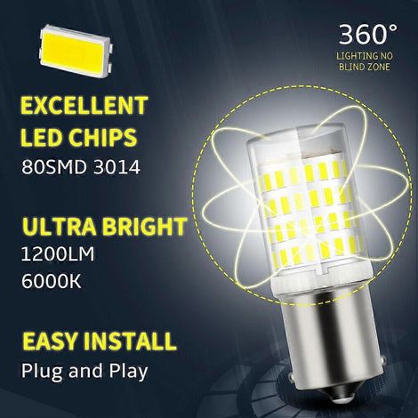 1 ampoule LED 1156 BA15S P21W 1157 BAY15D P21/5W, compatible avec les clignotants, feux de recul et feux de jour automatiques (blanc, rouge, jaune). (1/5)