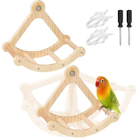 2 x Pirate Boat Perch Toy Activity Wheel for Birds Interactive Game Perch, Wooden Rotating Stand for Bird Cage, for Canaries, Parakeets, Other and Animals (1/5)
