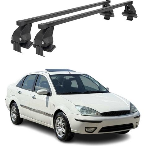 OMAC Dachträger Querträger Stahl für Ford Focus I Turnier 1998-2005 – Abschließbar – City-Crash-getestet – DIN 75302:2019 – ISO/PAS 11154:2006 – Max. 50 kg Schwarz (1/5)