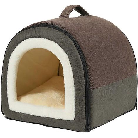 Luxuskorb für kleine und mittelgroße Hunde und Katzen: weicher, rutschfester und abnehmbarer Bezug, kaffeebraune Farbe (1/5)