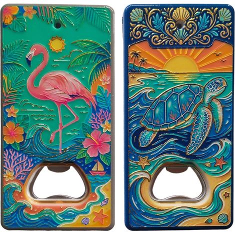 Set de 2 abrebotellas imán de melamina flamenco y tortuga (1/4)