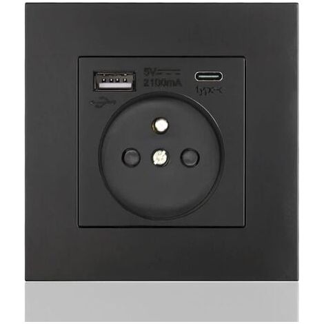 Panel de conectores tipo C + USB 16A tipo 86, 2 conectores, 1 puerto USB y 1 puerto tipo C, seguro y firme (cuadrado negro) (1/4)