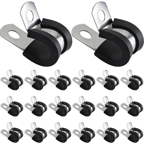 20 Pièces Colliers de Serrage en Acier Inoxydable 304,Colliers de P Doublés de Caoutchouc,Colliers de Fixation de Tubes de Câble avec Insert en Caoutchouc Pour Tuyau,Câble et Montage (10mm) (1/5)