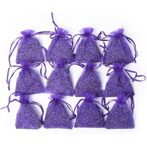 Lot de 12 sachets de lavande en vrac pour tiroirs et placards, sachets de parfum d'intérieur, sachets de lavande séchés pour fête prénuptiale (1/5)