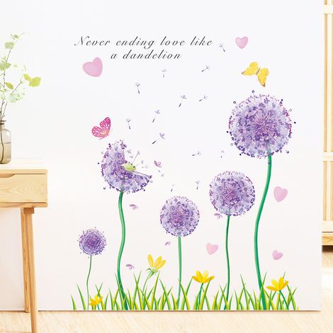 Lntyq Lot de 2 stickers muraux Motif pissenlit et fleurs Convient pour salon, chambre de bébé, cuisine, fenêtre, porte, décoration murale (violet)