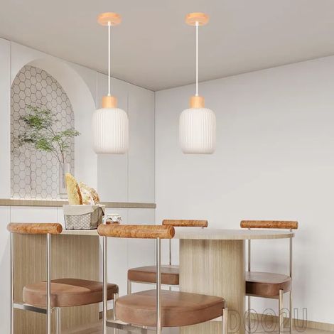 Lot de 2 Lampe Plafonnier Moderne Suspension Luminaire Vintage Abat-jour en Céramique Lustre Style Nordique pour Chambre (1/5)