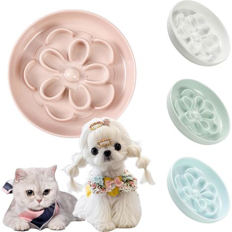 1 - Gamelle Chat - Bol Anti Glouton - Alimentation Lente Forme Fleur - Mélamine Antidérapante Pour Chaton Et Petit Chien - Rose - 16cm