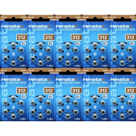 .Lot de 60 piles auditives RENATA ZA312 ZINC AIR MARRON.