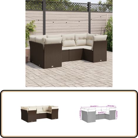 6-tlg. Garten-Sofagarnitur mit Kissen Braun Poly Rattan - Gartensortierungen - Gartenmöbelset - Lounge Möbel - Rattan Sofa - Gartenlounge