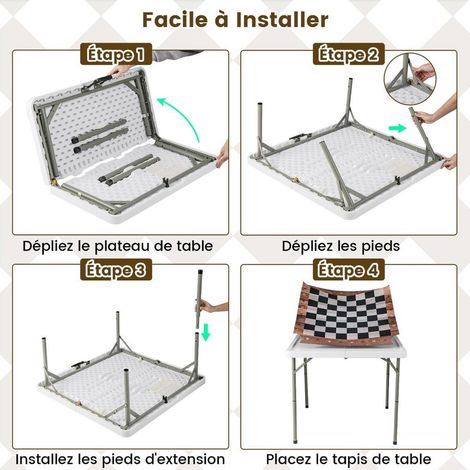 Amateurs de Jeux : Table Carrée Pliable Facile à Transporter avec Poignée, Tapis Amovible et Pieds Métal 90x90 cm (1/5)