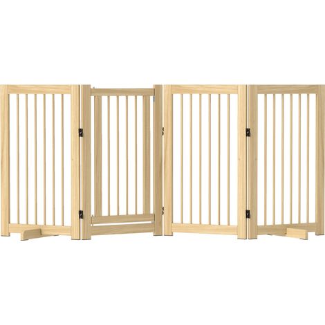 Cancello per cani autoportante e pieghevole, con porta e piedini, struttura in legno, 220 x 36 x 91 cm