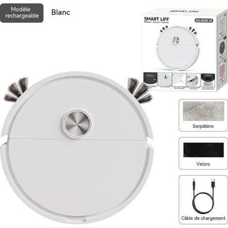 Robot Aspirateur Intelligent Rechargeable USB, 4-en-1 Balayage Aspiration Lavage et Stérilisation, Robot Nettoyeur de Sol, Cadeau Idéal (1/3)
