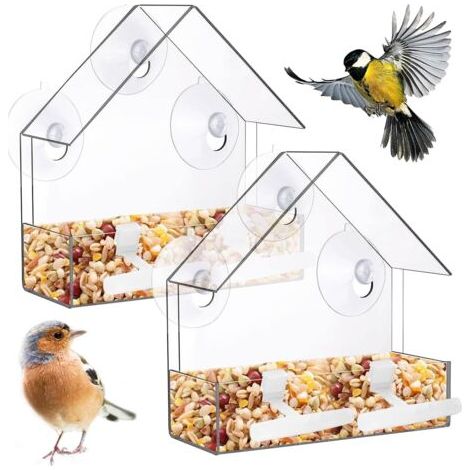 Small window bird feeder made of transparent acrylic with suction cups and stand for feeding small wild finches, robins, tits and sparrows.--DTEKGAZ