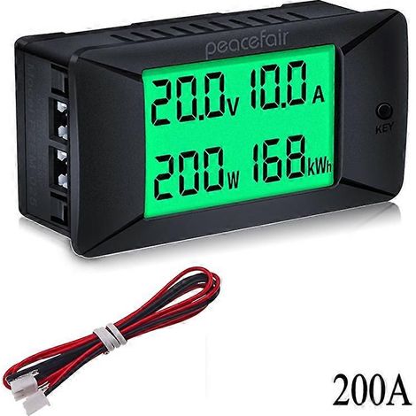 Voltmètre-ampèremètre CC 0-300 V 300 A, testeur de batterie de voiture, mesure de l'énergie électrique (kWh), voltmètre, wattmètre, moniteur 12 V 24 V 48 V 96 V + shunt (PZEM-025 200 A) (1/5)