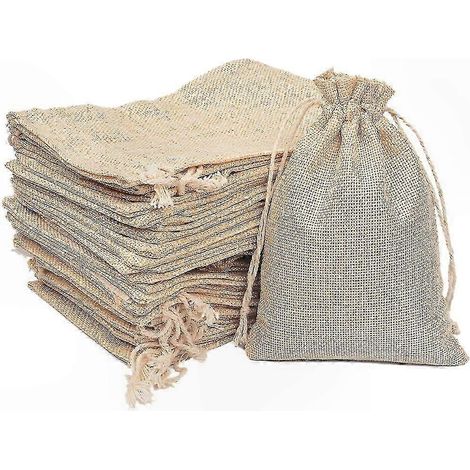 100 sachets à cordon en mousseline naturelle non blanchie pour épices, thé, herbes, pochettes en lin 10x14cm (1/4)