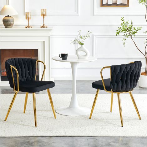 Set di 2 sedie da pranzo in velluto, con schienale ergonomico e gambe in metallo, nero e oro (1/5)