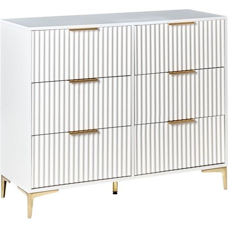 Cassettiera moderna MDF 6 cassetti Gambe in metallo Maniglie scanalate bianco Walcott