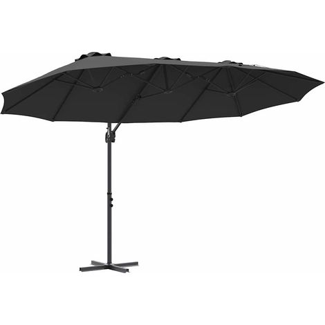 Parasol inclinable moderne pour extérieur jardin terrasse 372 x 198 x 243 cm en polyester noir