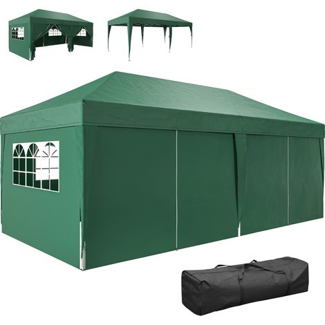Pavillon d'environ 6 x 3 m, robuste et pliable, résistant à l'hiver, avec fenêtre, porte zippée, panneaux latéraux et protection UV. (1/5)
